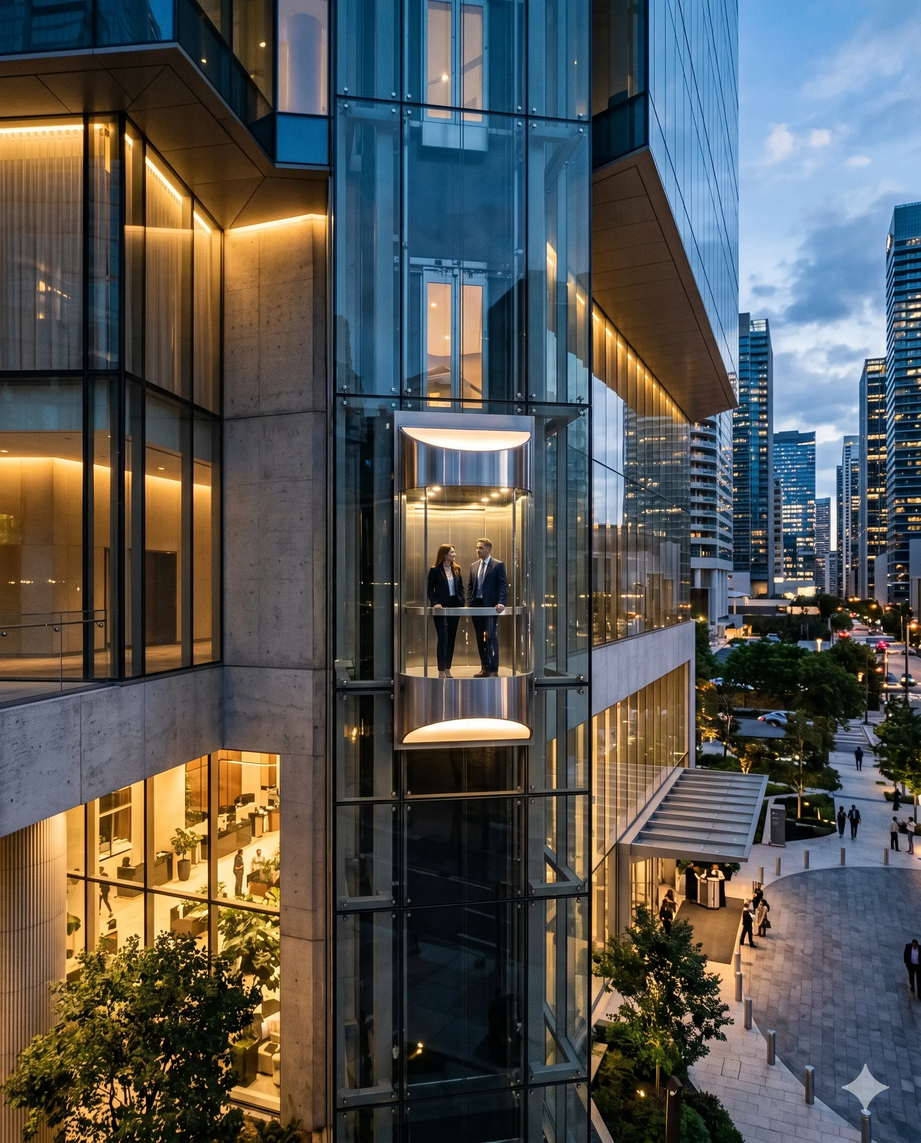 Panoramic elevator in contemporary architecture